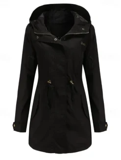 Online Women's Winter Coat Waterproof Windproof Zipper Outdoor Solid Color Work Casual Zipper Hoodie Loose Fit Long Sleeve Outerwear Black Green Khaki Winter Women Jackets