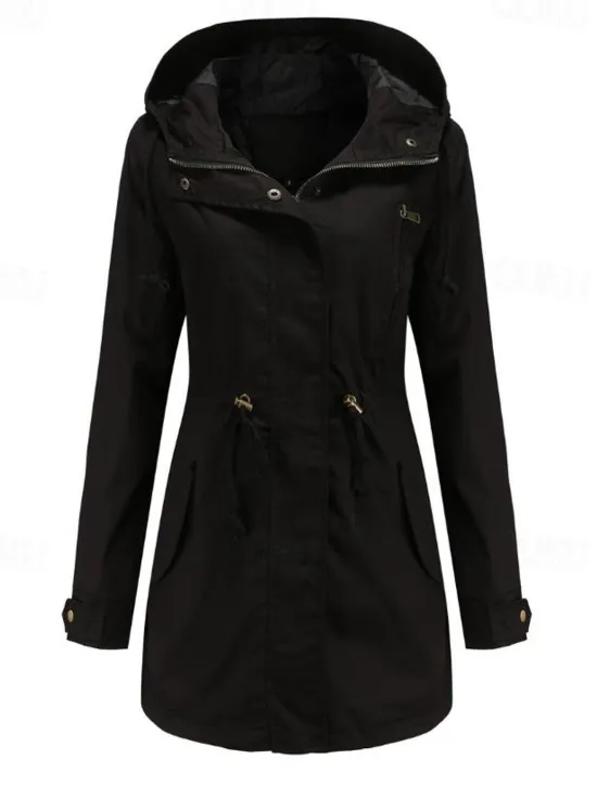 Online Women's Winter Coat Waterproof Windproof Zipper Outdoor Solid Color Work Casual Zipper Hoodie Loose Fit Long Sleeve Outerwear Black Green Khaki Winter Women Jackets