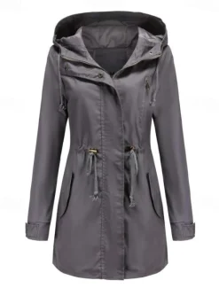 Online Women's Winter Coat Waterproof Windproof Zipper Outdoor Solid Color Work Casual Zipper Hoodie Loose Fit Long Sleeve Outerwear Black Green Khaki Winter Women Jackets