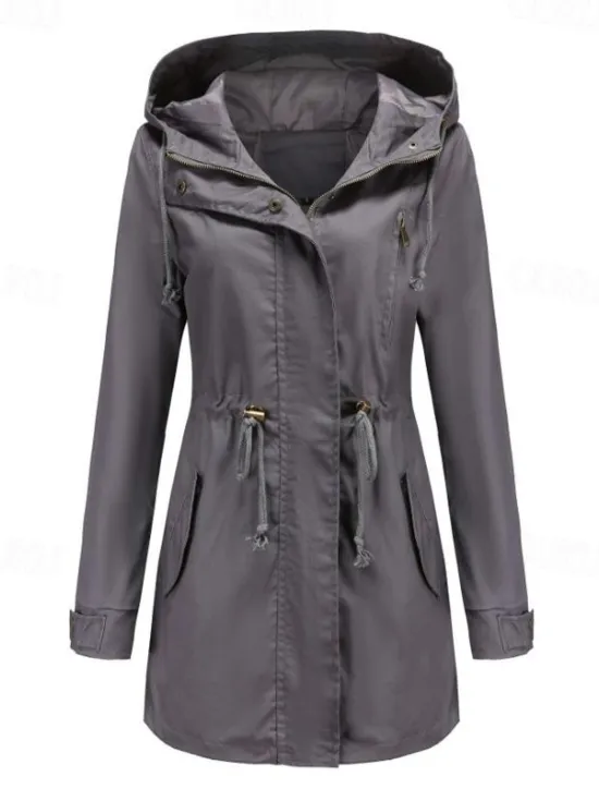 Online Women's Winter Coat Waterproof Windproof Zipper Outdoor Solid Color Work Casual Zipper Hoodie Loose Fit Long Sleeve Outerwear Black Green Khaki Winter Women Jackets