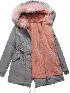 Women's Winter Coat Windproof Warm Zipper Outdoor Solid Color Work Casual Zipper Hoodie Loose Fit Long Sleeve Outerwear Black Red Green Winter Women Puffers & Parka