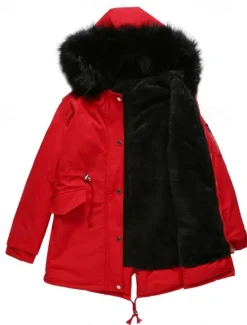 Women's Winter Coat Windproof Warm Zipper Outdoor Solid Color Work Casual Zipper Hoodie Loose Fit Long Sleeve Outerwear Black Red Green Winter Women Puffers & Parka