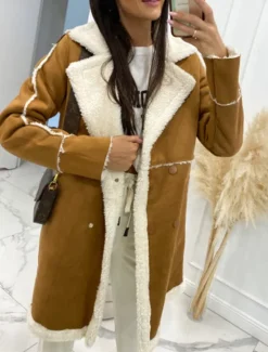 Women's Winter Coat Windproof Warm Patchwork Buttons Elegant Outdoor Solid Color Work Casual Double Breasted Turndown Loose Fit Long Sleeve Outerwear Black Brown Fall Winter Women Coats & Trench Coats