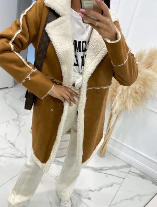 Women's Winter Coat Windproof Warm Patchwork Buttons Elegant Outdoor Solid Color Work Casual Double Breasted Turndown Loose Fit Long Sleeve Outerwear Black Brown Fall Winter Women Coats & Trench Coats