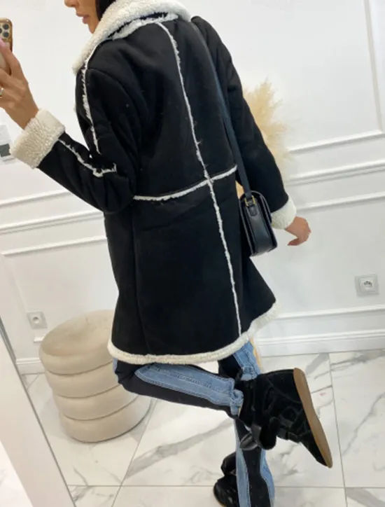 Women's Winter Coat Windproof Warm Patchwork Buttons Elegant Outdoor Solid Color Work Casual Double Breasted Turndown Loose Fit Long Sleeve Outerwear Black Brown Fall Winter Women Coats & Trench Coats