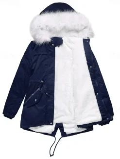 Discount Women's Winter Coat Windproof Warm Zipper Outdoor Solid Color Work Casual Zipper Hoodie Loose Fit Long Sleeve Outerwear Navy Black Pink Winter Women Puffers & Parka