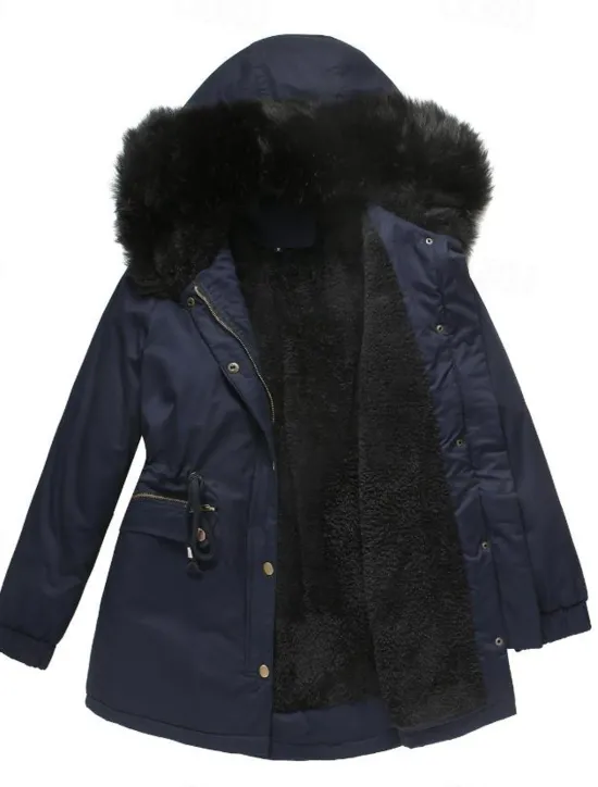 Outlet Women's Winter Coat Windproof Warm Zipper Buttons Outdoor Solid Color Work Casual Single Breasted Hoodie Loose Fit Long Sleeve Outerwear Navy Red Green Winter Women Puffers & Parka