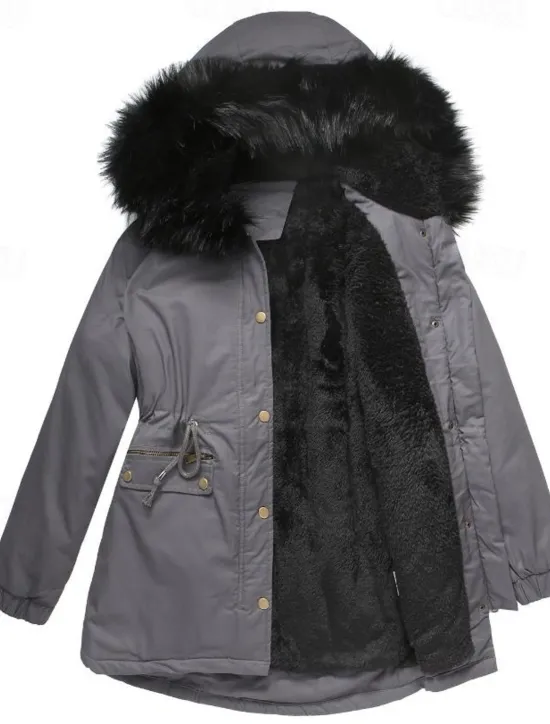 Outlet Women's Winter Coat Windproof Warm Zipper Buttons Outdoor Solid Color Work Casual Single Breasted Hoodie Loose Fit Long Sleeve Outerwear Navy Red Green Winter Women Puffers & Parka