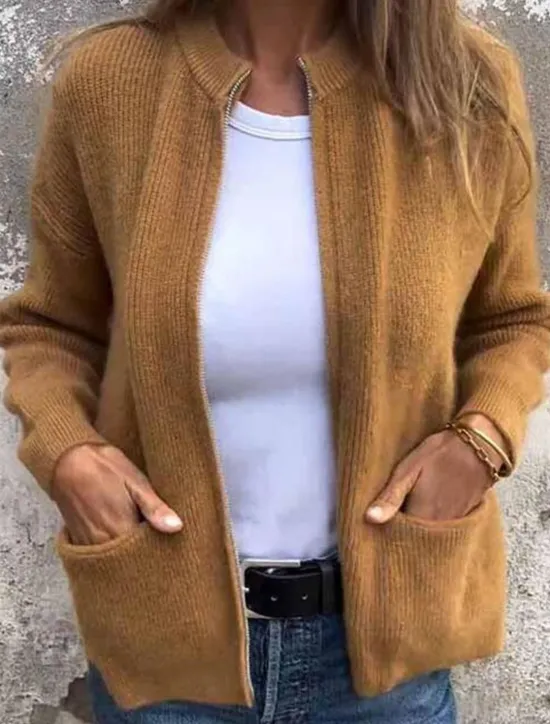 Hot Women's Winter Coat Winter Jacket Outdoor Street Daily Fall Winter Short Coat Regular Fit Warm Breathable Comtemporary Stylish Jacket Long Sleeve Solid Color with Pockets Full Zip Black Orange Gray Women Cardigans & Outerwears