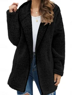 Best Women's Winter Coat Winter Jacket Fleece Jacket Outdoor Street Daily Fall Winter Regular Coat Regular Fit Warm Breathable Comtemporary Stylish Jacket Long Sleeve Solid Color Oversize Black Light Grey Women Coats & Trench Coats