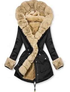 Best Women's Winter Coat Winter Jacket Parka Windproof Warm Zipper Pocket Drawstring Fur Collar Elegant Street Style Plain Street Casual Daily Wear Zipper Regular Hoodie Regular Fit Long Sleeve Outerwear Women Puffers & Parka