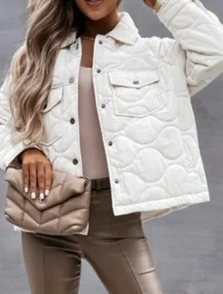 Women's Winter Coat Winter Jacket Warm Breathable Buttons Pocket Casual Plain Street Daily Wear Single Breasted Short Turndown Regular Fit Long Sleeve Outerwear Black White Navy Blue Fall Winter Women Puffers & Parka