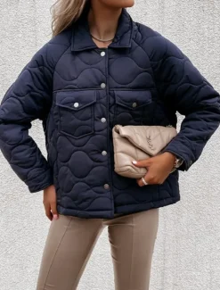 Women's Winter Coat Winter Jacket Warm Breathable Buttons Pocket Casual Plain Street Daily Wear Single Breasted Short Turndown Regular Fit Long Sleeve Outerwear Black White Navy Blue Fall Winter Women Puffers & Parka