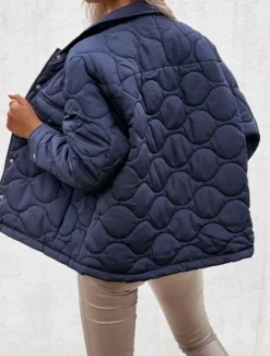 Women's Winter Coat Winter Jacket Warm Breathable Buttons Pocket Casual Plain Street Daily Wear Single Breasted Short Turndown Regular Fit Long Sleeve Outerwear Black White Navy Blue Fall Winter Women Puffers & Parka