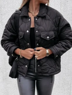 Women's Winter Coat Winter Jacket Warm Breathable Buttons Pocket Casual Plain Street Daily Wear Single Breasted Short Turndown Regular Fit Long Sleeve Outerwear Black White Navy Blue Fall Winter Women Puffers & Parka