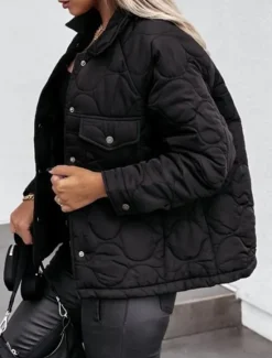 Women's Winter Coat Winter Jacket Warm Breathable Buttons Pocket Casual Plain Street Daily Wear Single Breasted Short Turndown Regular Fit Long Sleeve Outerwear Black White Navy Blue Fall Winter Women Puffers & Parka