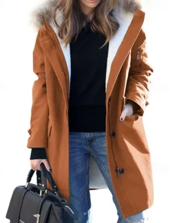 Hot Women's Winter Coat Winter Jacket Parka Windproof Warm Zipper Pocket Fur Collar Fleece Lined Chic & Modern Casual Daily Street Style Solid Color Outdoor Vacation Valentine's Day Street Zipper Long Women Puffers & Parka