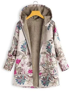 Discount Women's Winter Jacket Fleece Jacket Sherpa Jacket Teddy Coat Daily Going out Fall Winter Regular Coat V Neck Loose Fit Warm Retro Casual Jacket Long Sleeve Trees / Leaves Pocket White Pattern Pink Women Fleece-Lined Jackets