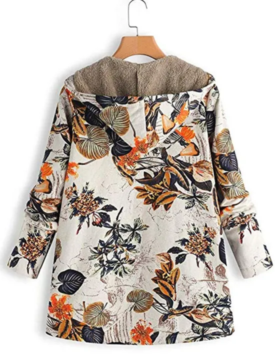 Discount Women's Winter Jacket Fleece Jacket Sherpa Jacket Teddy Coat Daily Going out Fall Winter Regular Coat V Neck Loose Fit Warm Retro Casual Jacket Long Sleeve Trees / Leaves Pocket White Pattern Pink Women Fleece-Lined Jackets
