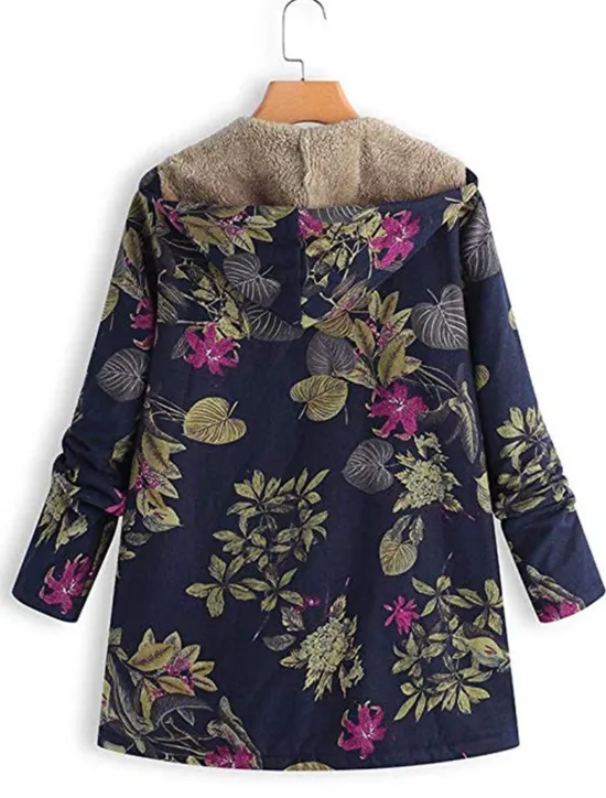 Discount Women's Winter Jacket Fleece Jacket Sherpa Jacket Teddy Coat Daily Going out Fall Winter Regular Coat V Neck Loose Fit Warm Retro Casual Jacket Long Sleeve Trees / Leaves Pocket White Pattern Pink Women Fleece-Lined Jackets