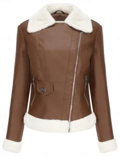 Hot Women's Winter Jacket Fleece Jacket Warm Breathable Zipper Pocket Fleece Lined Casual Plain Vacation Street Daily Wear Going out Zipper Short Turndown Regular Fit Long Sleeve Outerwear Black Royal Women Puffers & Parka