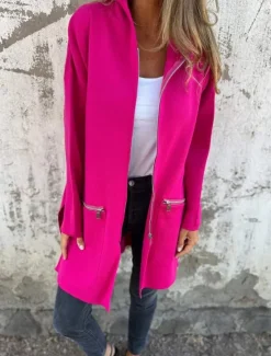 Outlet Women's Winter Jacket Hoodie Jacket Outdoor Street Daily Wear Fall Winter Long Coat Regular Fit Thermal Warm Breathable Stylish Casual Jacket Long Sleeve Solid Color with Pockets Full Zip Red Fuchsia Women Jackets