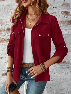 Sale Women's Winter Jacket Outdoor Street Daily Wear Fall Winter Short Coat Regular Fit Thermal Warm Breathable Stylish Casual Jacket Long Sleeve Plain with Pockets Full Zip Wine Blue Gray Women Jackets