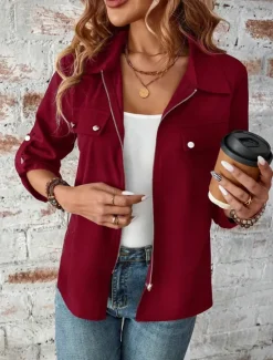 Sale Women's Winter Jacket Outdoor Street Daily Wear Fall Winter Short Coat Regular Fit Thermal Warm Breathable Stylish Casual Jacket Long Sleeve Plain with Pockets Full Zip Wine Blue Gray Women Jackets