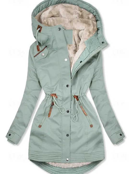 Best Women's Winter Jacket Parka Warm Zipper Buttons Fleece Lined Casual Street Style Plain Street Casual Daily Casual Daily Zipper Regular Hoodie Regular Fit Long Sleeve Outerwear Black Green Dark Blue Women Puffers & Parka