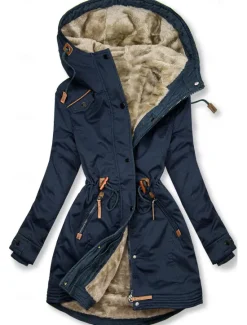 Best Women's Winter Jacket Parka Warm Zipper Buttons Fleece Lined Casual Street Style Plain Street Casual Daily Casual Daily Zipper Regular Hoodie Regular Fit Long Sleeve Outerwear Black Green Dark Blue Women Puffers & Parka