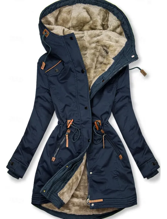 Best Women's Winter Jacket Parka Warm Zipper Buttons Fleece Lined Casual Street Style Plain Street Casual Daily Casual Daily Zipper Regular Hoodie Regular Fit Long Sleeve Outerwear Black Green Dark Blue Women Puffers & Parka