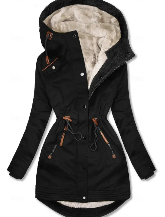 Best Women's Winter Jacket Parka Warm Zipper Buttons Fleece Lined Casual Street Style Plain Street Casual Daily Casual Daily Zipper Regular Hoodie Regular Fit Long Sleeve Outerwear Black Green Dark Blue Women Puffers & Parka