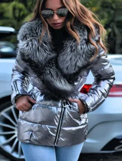 Best Women's Winter Jacket Puffer Jacket Casual Daily Winter Regular Coat Turtleneck Loose Fit Warm Casual Jacket Long Sleeve Solid Colored Fur Trim Silver Gray Black Women Puffers & Parka