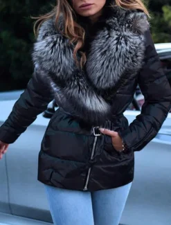 Best Women's Winter Jacket Puffer Jacket Casual Daily Winter Regular Coat Turtleneck Loose Fit Warm Casual Jacket Long Sleeve Solid Colored Fur Trim Silver Gray Black Women Puffers & Parka