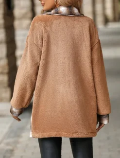 Sale Women's Winter Jacket Sherpa Jacket Teddy Coat Outdoor Street Daily Wear Fall Winter Regular Coat Regular Fit Thermal Warm Breathable Stylish Casual Jacket Long Sleeve Stripes and Plaid with Pockets Women Jackets
