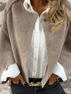 New Women's Winter Jacket Warm Breathable Buttons Casual Plain Vacation Street Daily Wear Going out Single Breasted Short Crewneck Regular Fit Long Sleeve Outerwear Black Khaki Gray Fall Winter Women Jackets