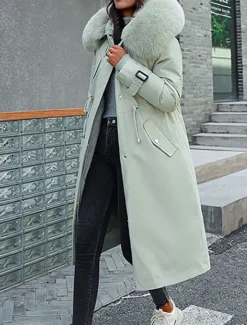 Outlet Women's Winter Jacket Winter Coat Coat Parka Outdoor Street Daily Winter Fall Long Coat Regular Fit Adjustable Windproof Warm Breathable Streetwear Embroidery Casual Jacket Long Sleeve Solid Color Women Puffers & Parka