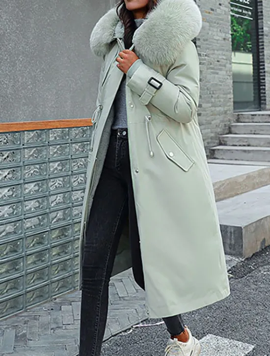 Outlet Women's Winter Jacket Winter Coat Coat Parka Outdoor Street Daily Winter Fall Long Coat Regular Fit Adjustable Windproof Warm Breathable Streetwear Embroidery Casual Jacket Long Sleeve Solid Color Women Puffers & Parka