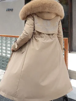 Outlet Women's Winter Jacket Winter Coat Coat Parka Outdoor Street Daily Winter Fall Long Coat Regular Fit Adjustable Windproof Warm Breathable Streetwear Embroidery Casual Jacket Long Sleeve Solid Color Women Puffers & Parka