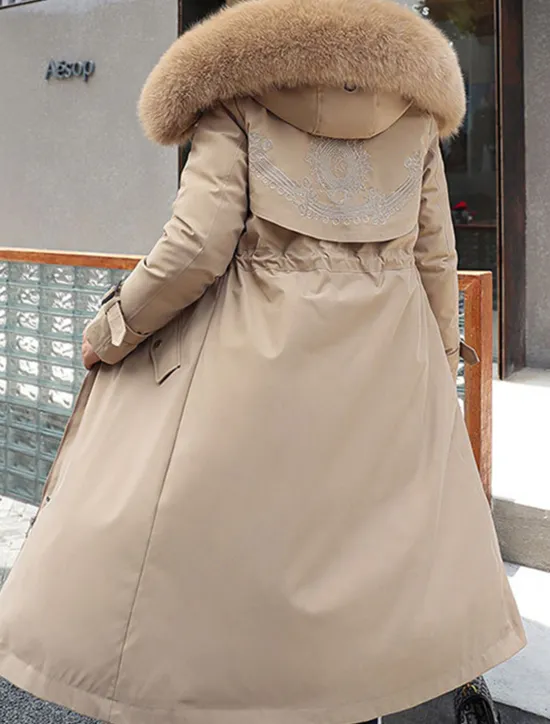 Outlet Women's Winter Jacket Winter Coat Coat Parka Outdoor Street Daily Winter Fall Long Coat Regular Fit Adjustable Windproof Warm Breathable Streetwear Embroidery Casual Jacket Long Sleeve Solid Color Women Puffers & Parka