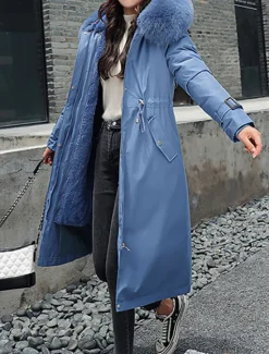 Outlet Women's Winter Jacket Winter Coat Coat Parka Outdoor Street Daily Winter Fall Long Coat Regular Fit Adjustable Windproof Warm Breathable Streetwear Embroidery Casual Jacket Long Sleeve Solid Color Women Puffers & Parka