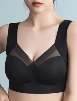Hot Women's Wireless Bras Fixed Straps Full Coverage V Neck Breathable Pure Color Pull-On Closure Casual Daily Nylon 1PC Black Pink / Bras & Bralettes / 1 PC Home Outfits Women Lingerie