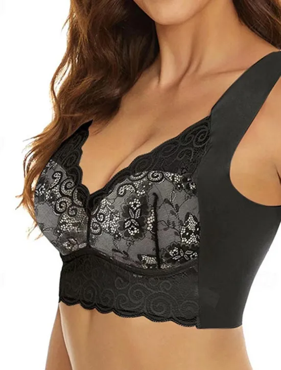 Clearance Women's Wireless Bras Padded Bras Full Coverage V Neck Breathable Push Up Lace Pure Color Pull-On Closure Date Casual Daily Nylon Sexy 1PC Black Blue / Bras & Bralettes / 1 PC Home Outfits Women Lingerie