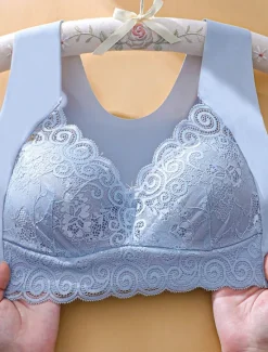 Clearance Women's Wireless Bras Padded Bras Full Coverage V Neck Breathable Push Up Lace Pure Color Pull-On Closure Date Casual Daily Nylon Sexy 1PC Black Blue / Bras & Bralettes / 1 PC Home Outfits Women Lingerie