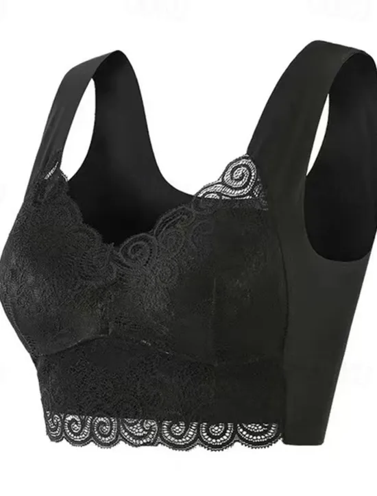 Clearance Women's Wireless Bras Padded Bras Full Coverage V Neck Breathable Push Up Lace Pure Color Pull-On Closure Date Casual Daily Nylon Sexy 1PC Black Blue / Bras & Bralettes / 1 PC Home Outfits Women Lingerie
