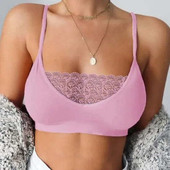 Outlet Women's Wireless Bras Sports Bras Fixed Straps 3/4 Cup Deep U Breathable Lace Pure Color Pull-On Closure Date Party & Evening Casual Daily Sexy 1PC Black White Home Outfits Women Lingerie