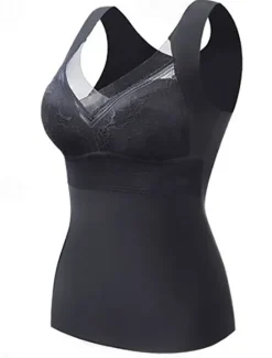 Hot Women's Women's Camisole Tank Top Fashion Lace Patchwork Sleeveless Regular Tops V Neck Casual Black Camel Khaki Beige Fall & Winter Women Tank Tops & Camis