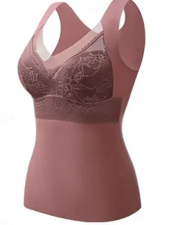 Hot Women's Women's Camisole Tank Top Fashion Lace Patchwork Sleeveless Regular Tops V Neck Casual Black Camel Khaki Beige Fall & Winter Women Tank Tops & Camis