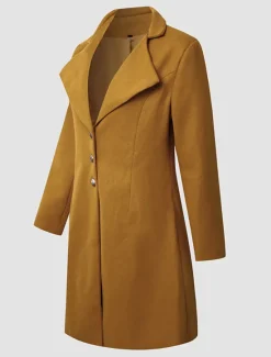 Best Women's Wool Blend Coat Winter Singel Breasted Lapel Long Pea Coat Fall Over Coat Formal Office Windproof Warm Simple Elegant & Luxurious Basic Jacket Long Sleeve Black Women Coats & Trench Coats
