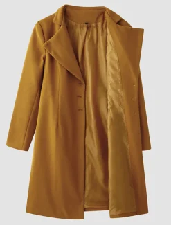 Best Women's Wool Blend Coat Winter Singel Breasted Lapel Long Pea Coat Fall Over Coat Formal Office Windproof Warm Simple Elegant & Luxurious Basic Jacket Long Sleeve Black Women Coats & Trench Coats